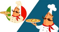 卡通端披萨胖厨师矢量素材