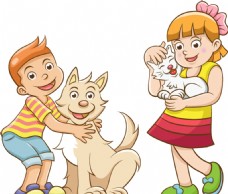 儿童宠物卡通儿童和宠物