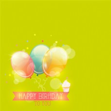 彩色生日气球 纸杯蛋糕矢量图