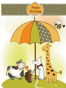 韩国矢量卡通 打雨伞的长颈鹿